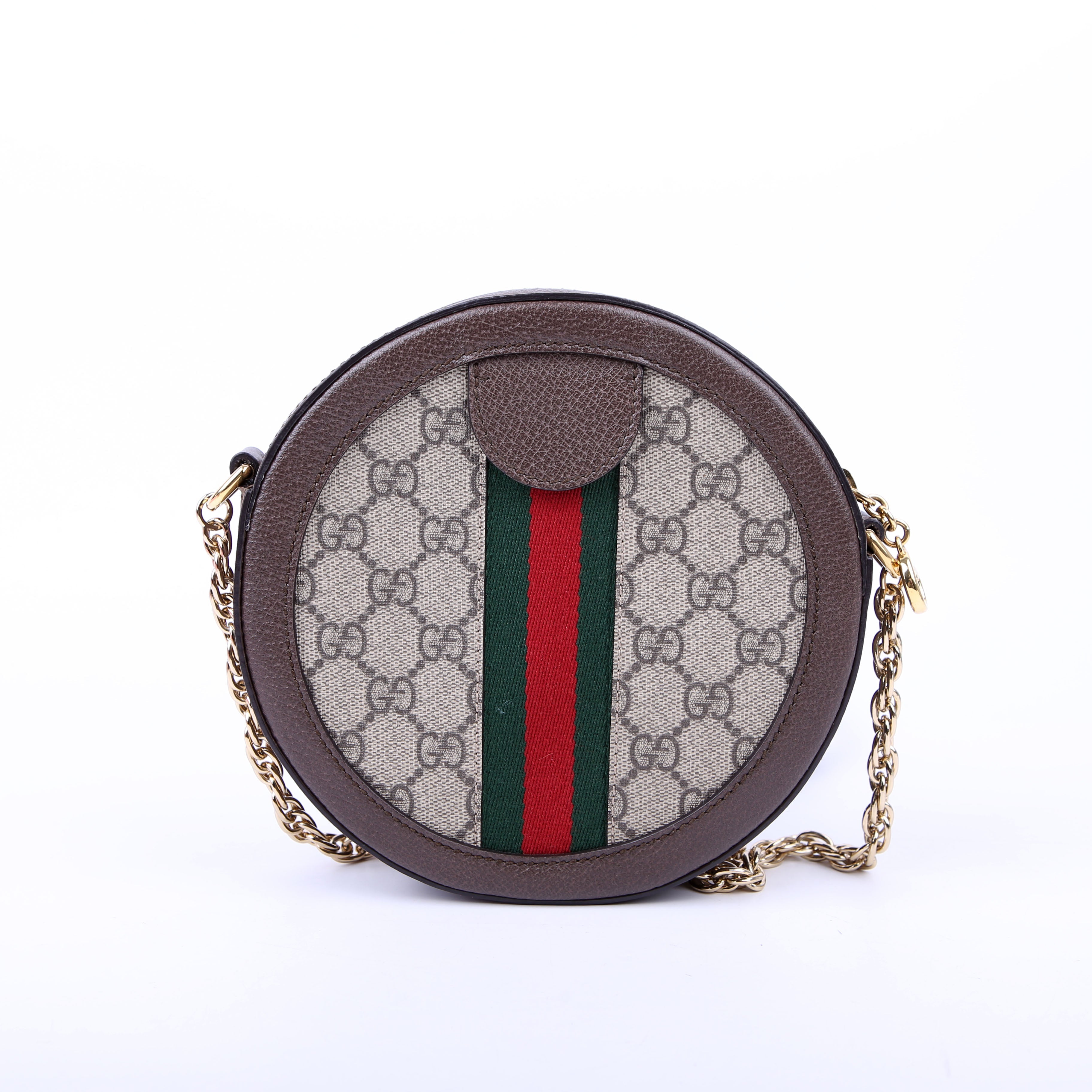 Gucci 550618 Ophidia Leather Round Small Crossbody Brown