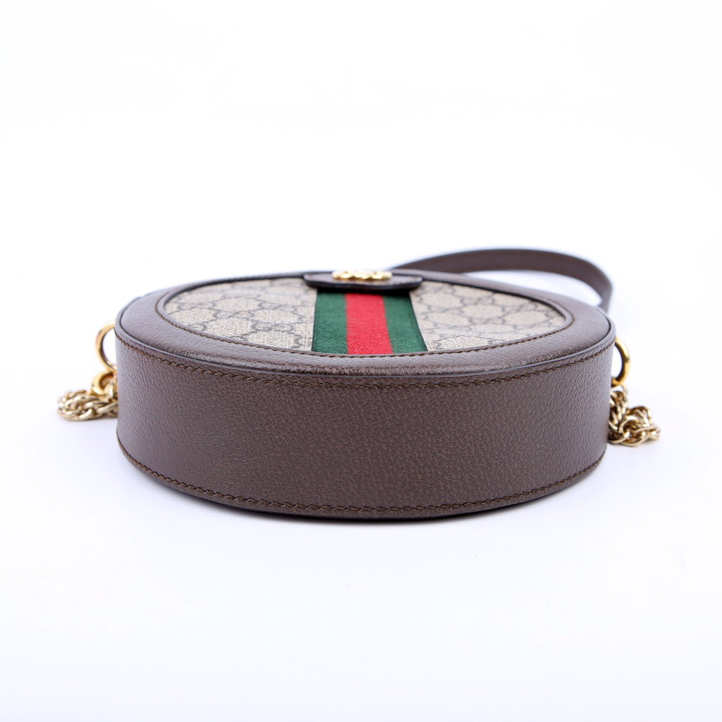 Gucci 550618 Ophidia Leather Round Small Crossbody Brown