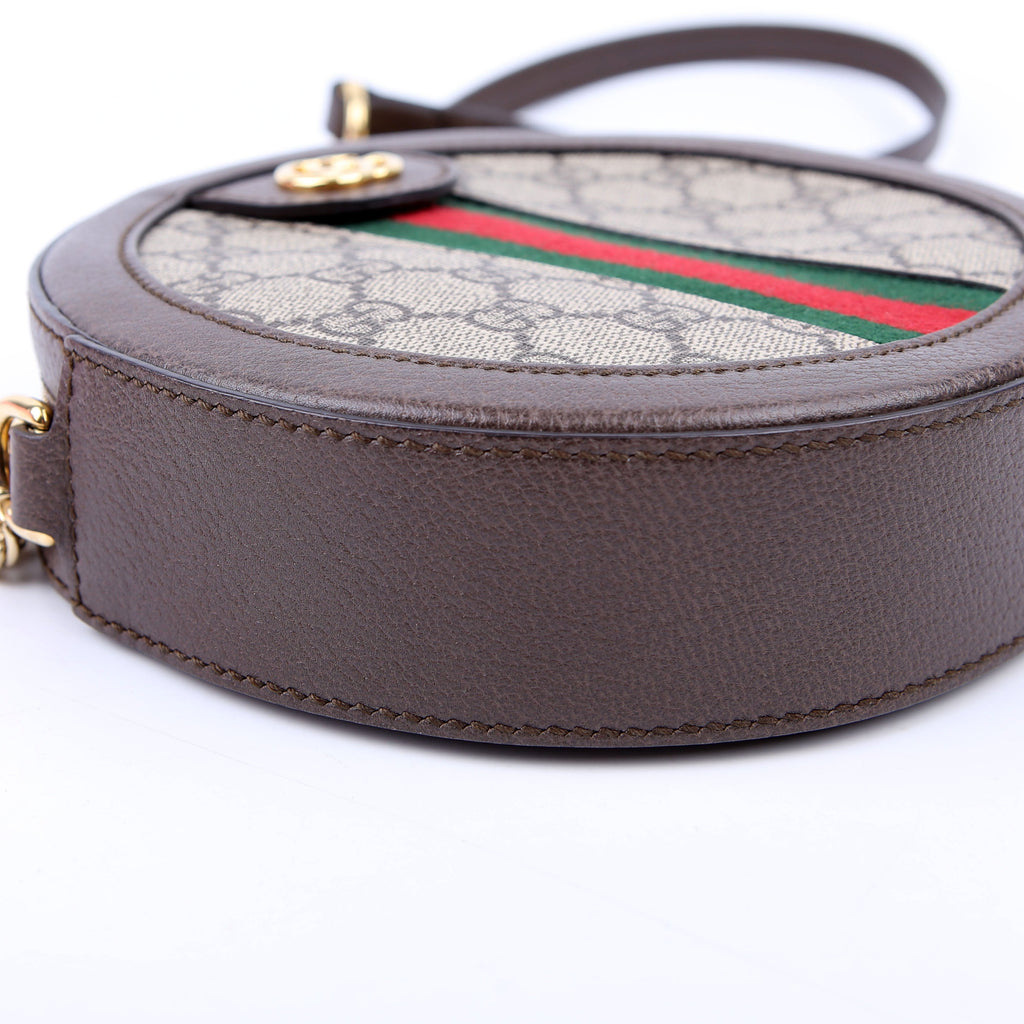 Gucci 550618 Ophidia Leather Round Small Crossbody Brown