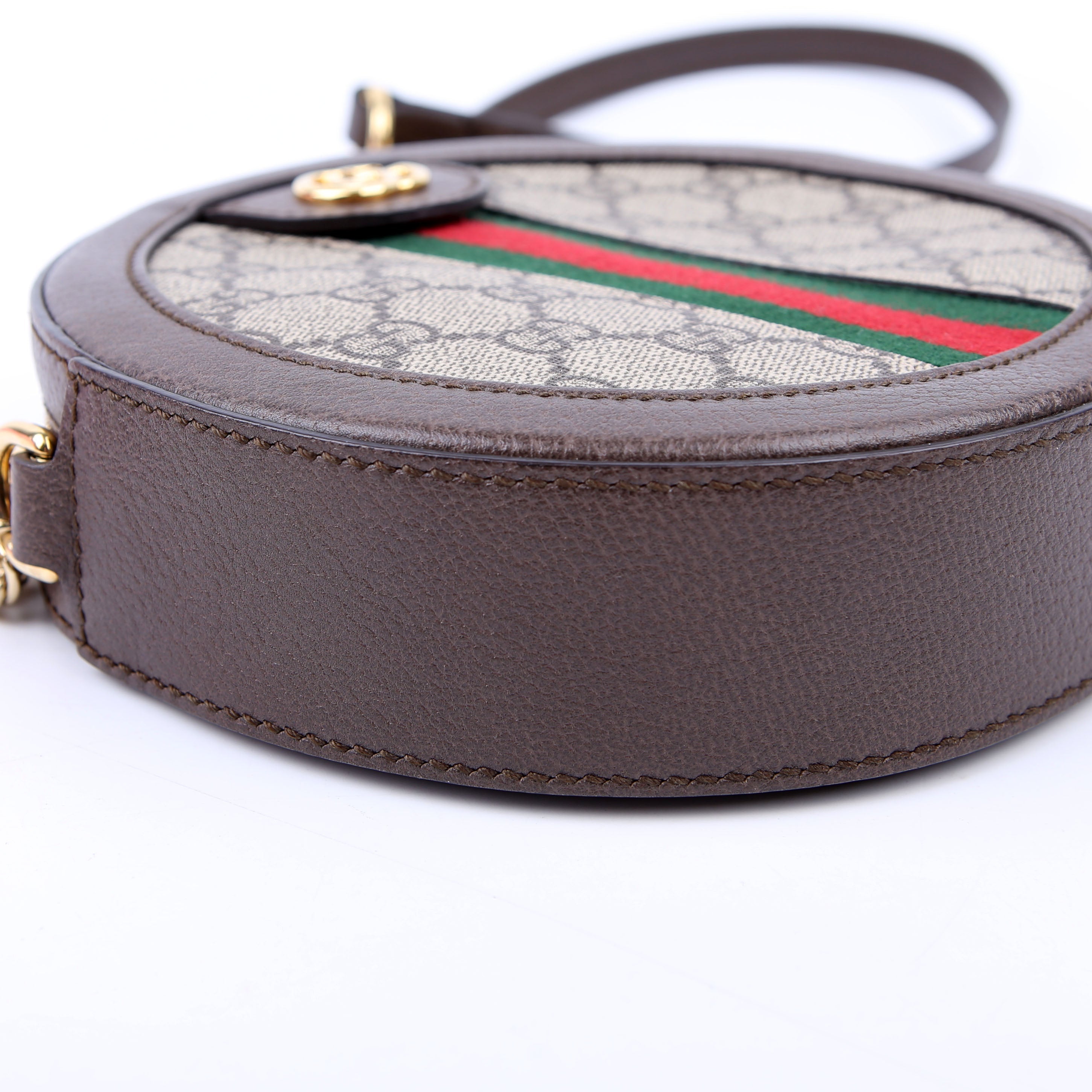 Gucci 550618 Ophidia Leather Round Small Crossbody Brown