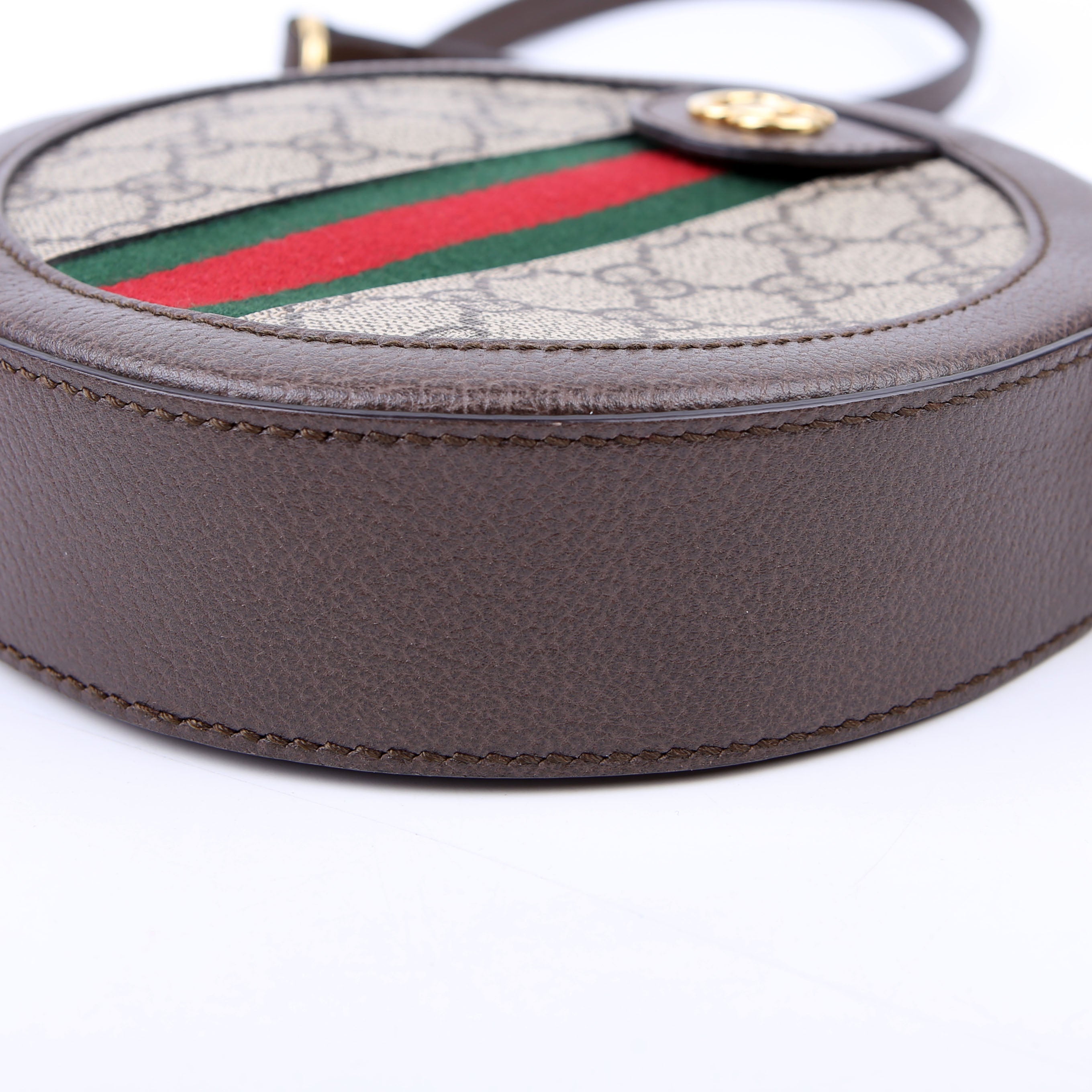 Gucci 550618 Ophidia Leather Round Small Crossbody Brown