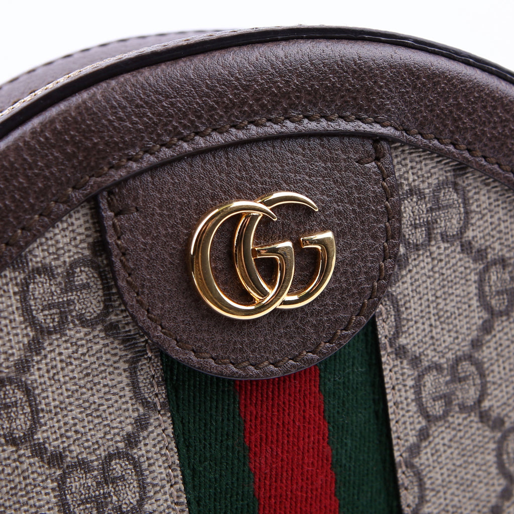 Gucci 550618 Ophidia Leather Round Small Crossbody Brown