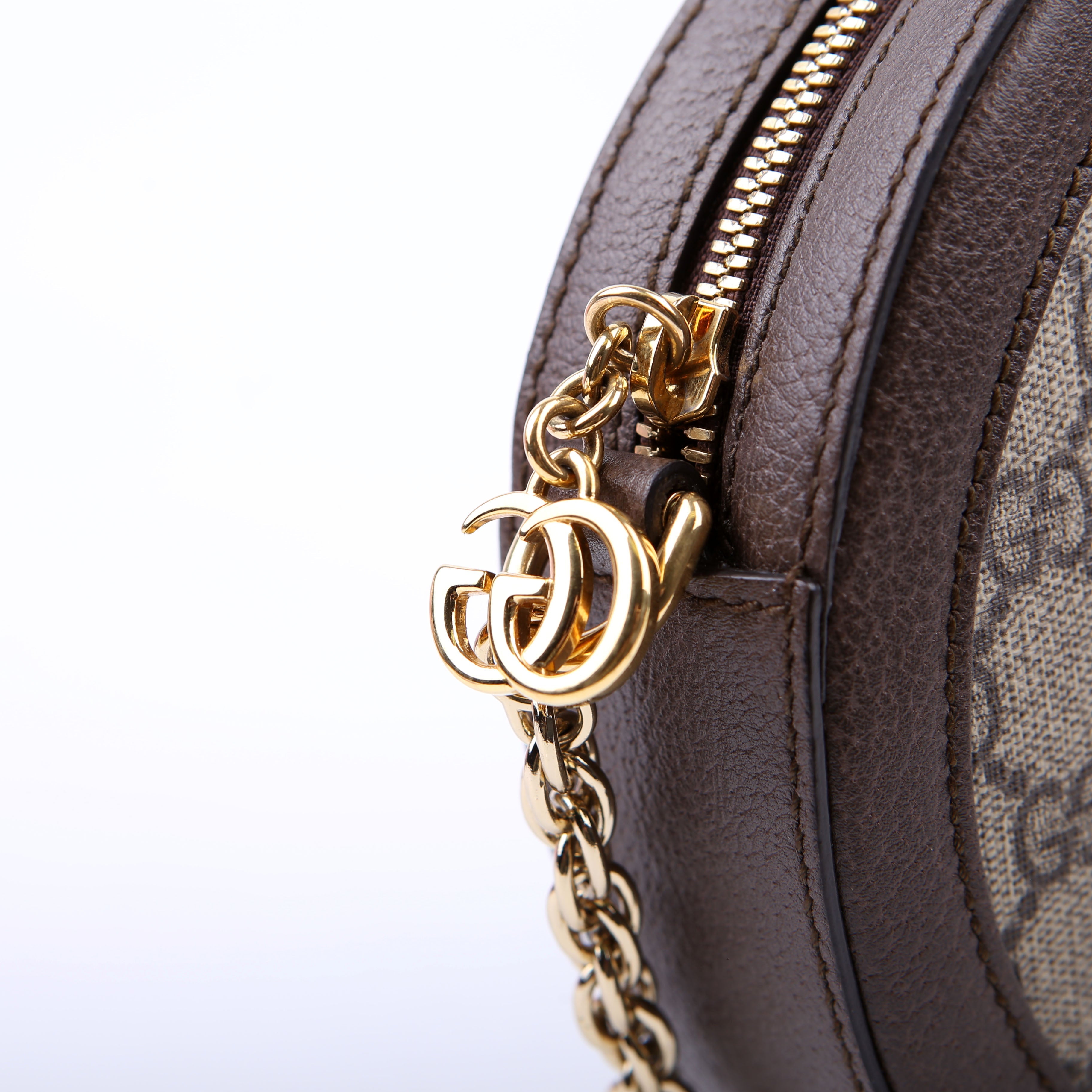 Gucci 550618 Ophidia Leather Round Small Crossbody Brown