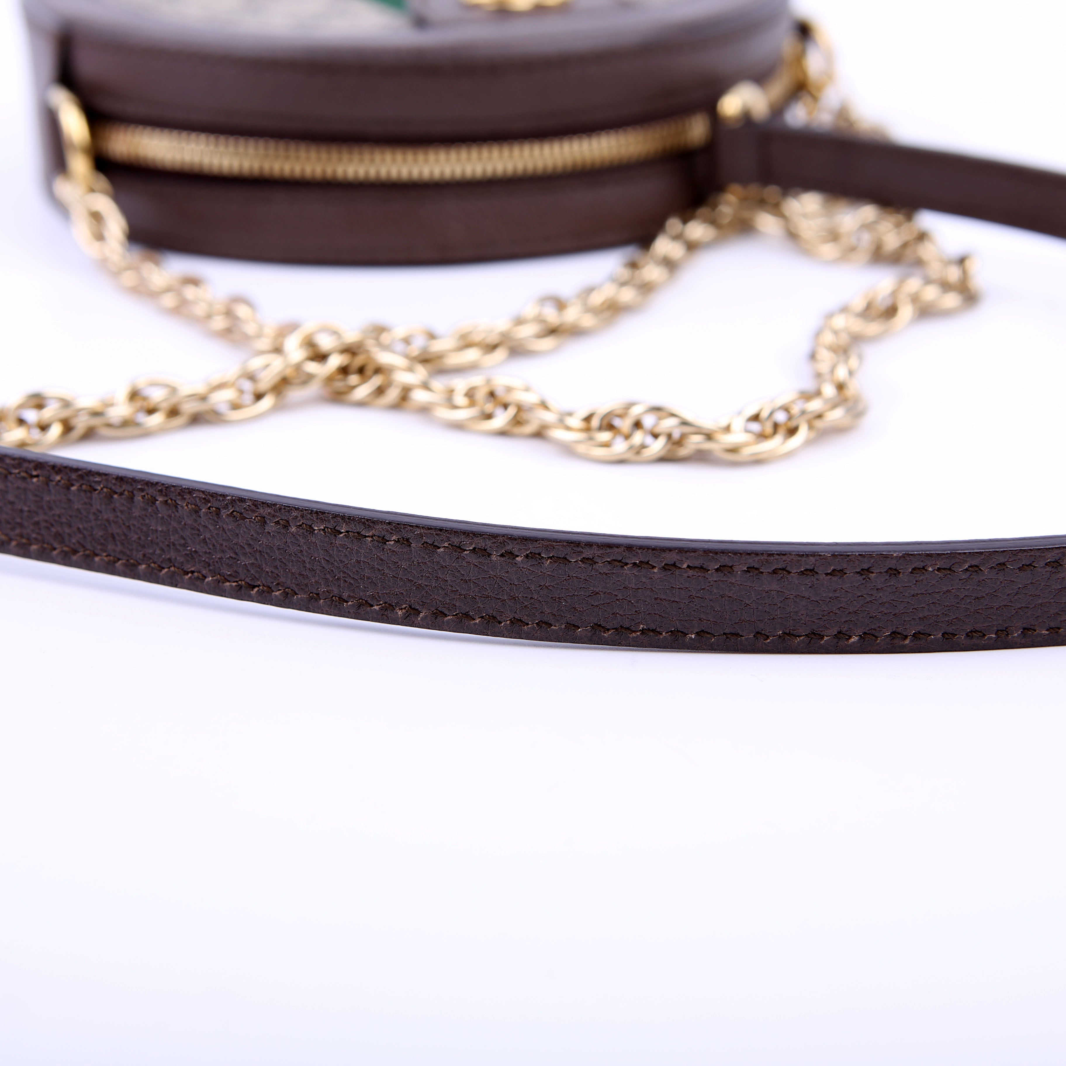 Gucci 550618 Ophidia Leather Round Small Crossbody Brown