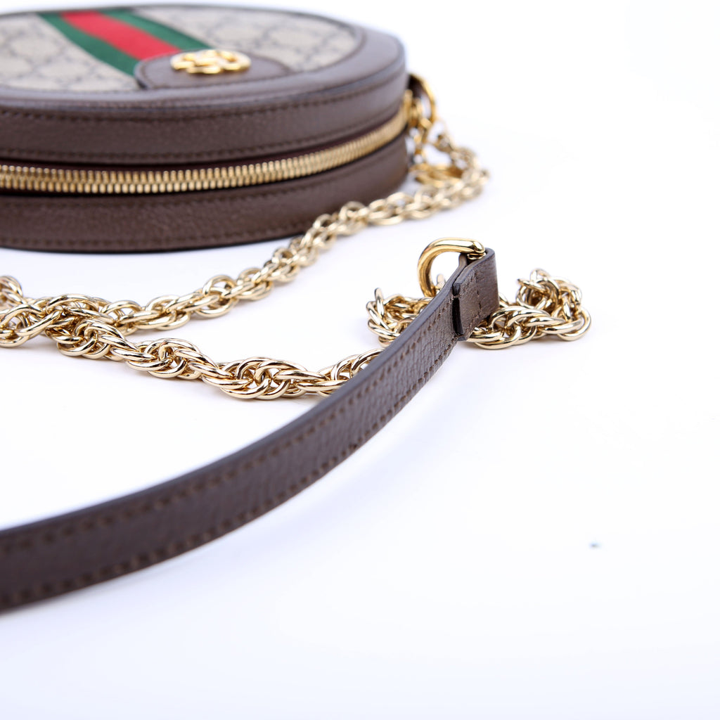Gucci 550618 Ophidia Leather Round Small Crossbody Brown