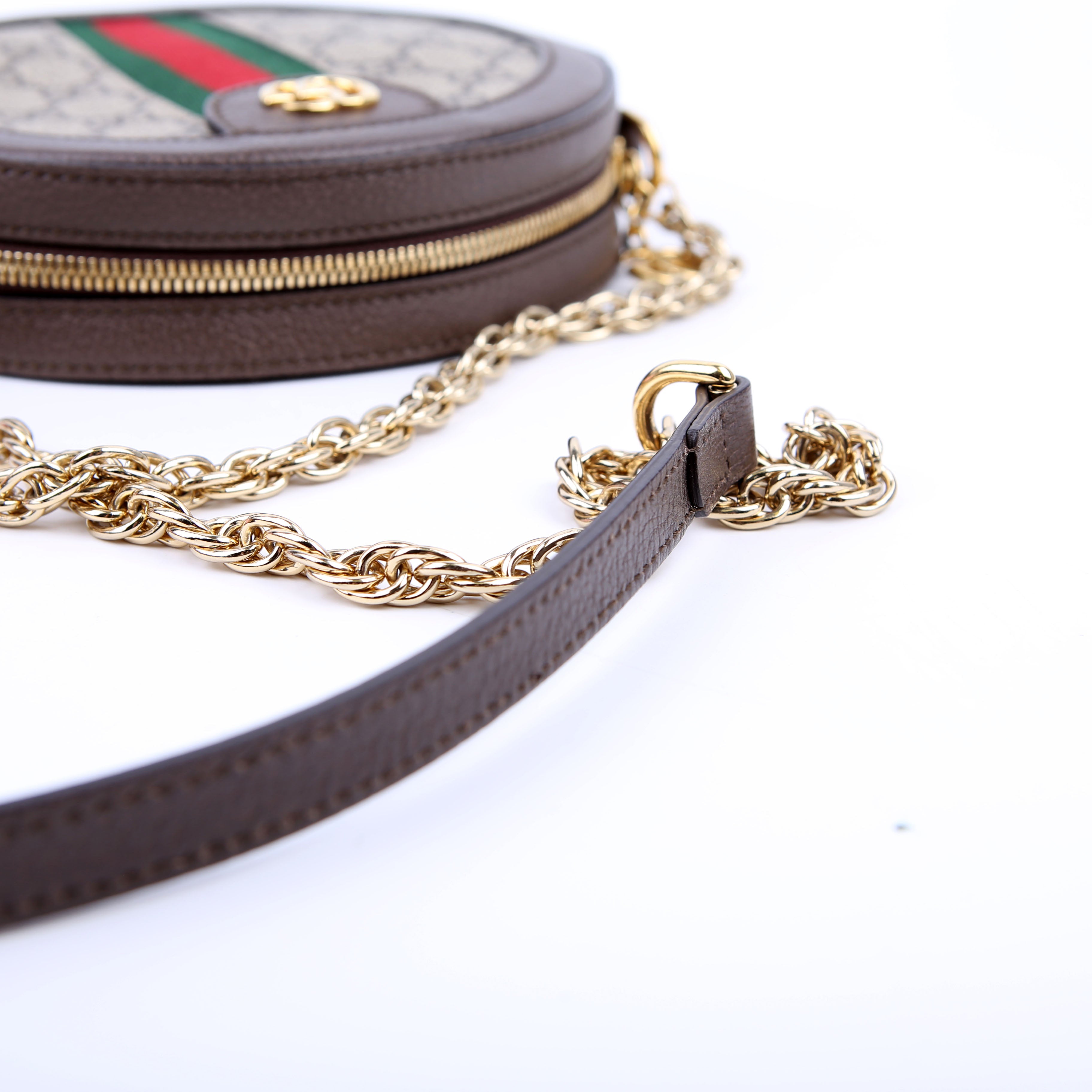 Gucci 550618 Ophidia Leather Round Small Crossbody Brown