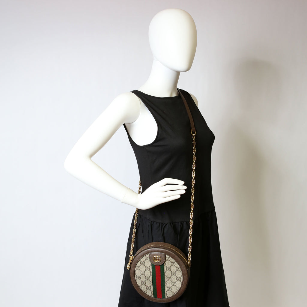 Gucci 550618 Ophidia Leather Round Small Crossbody Brown