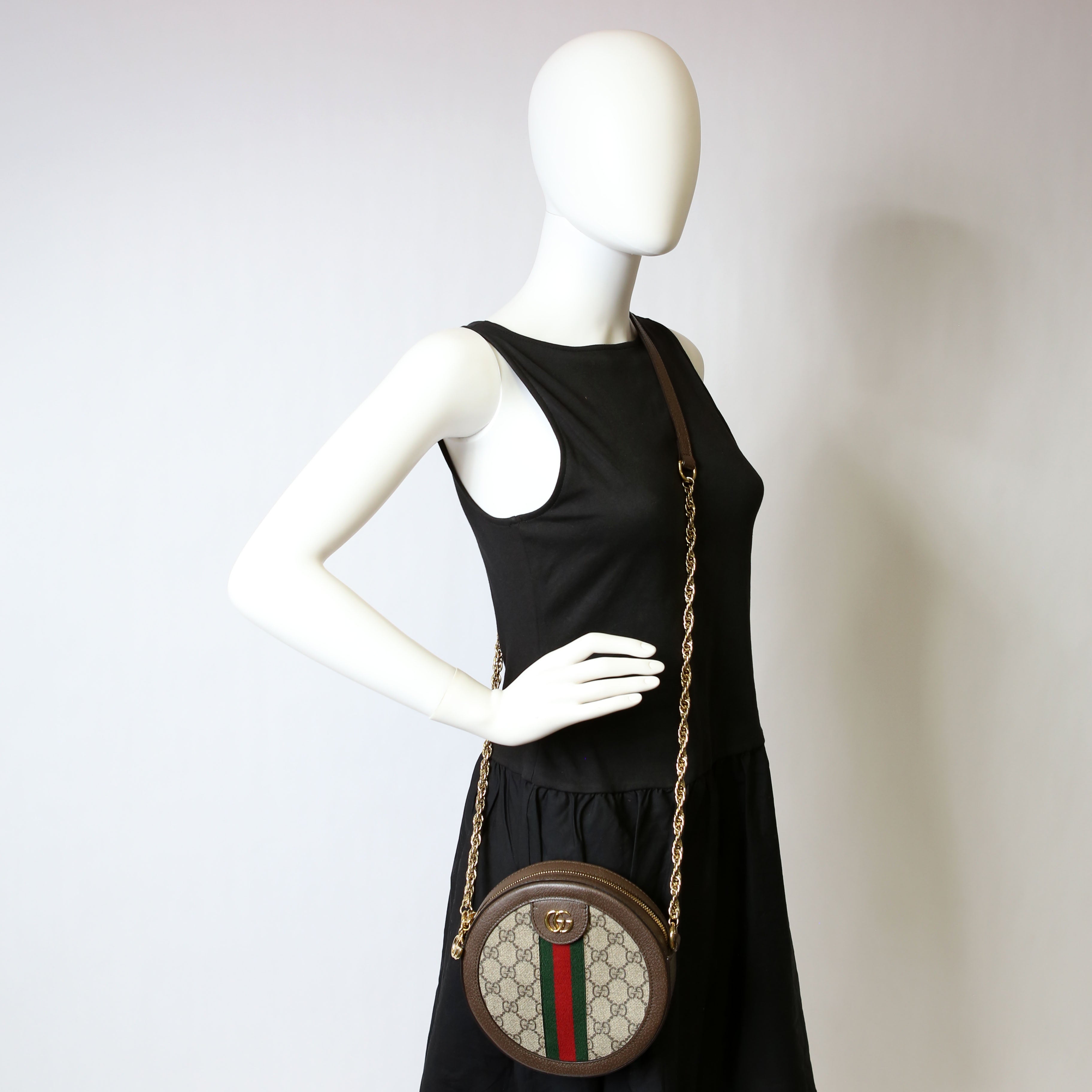 Gucci 550618 Ophidia Leather Round Small Crossbody Brown