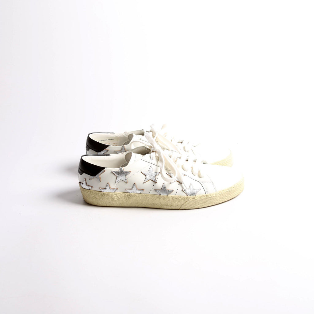 SAINT LAURENT Star Leather Sneakers Size 36.5 White