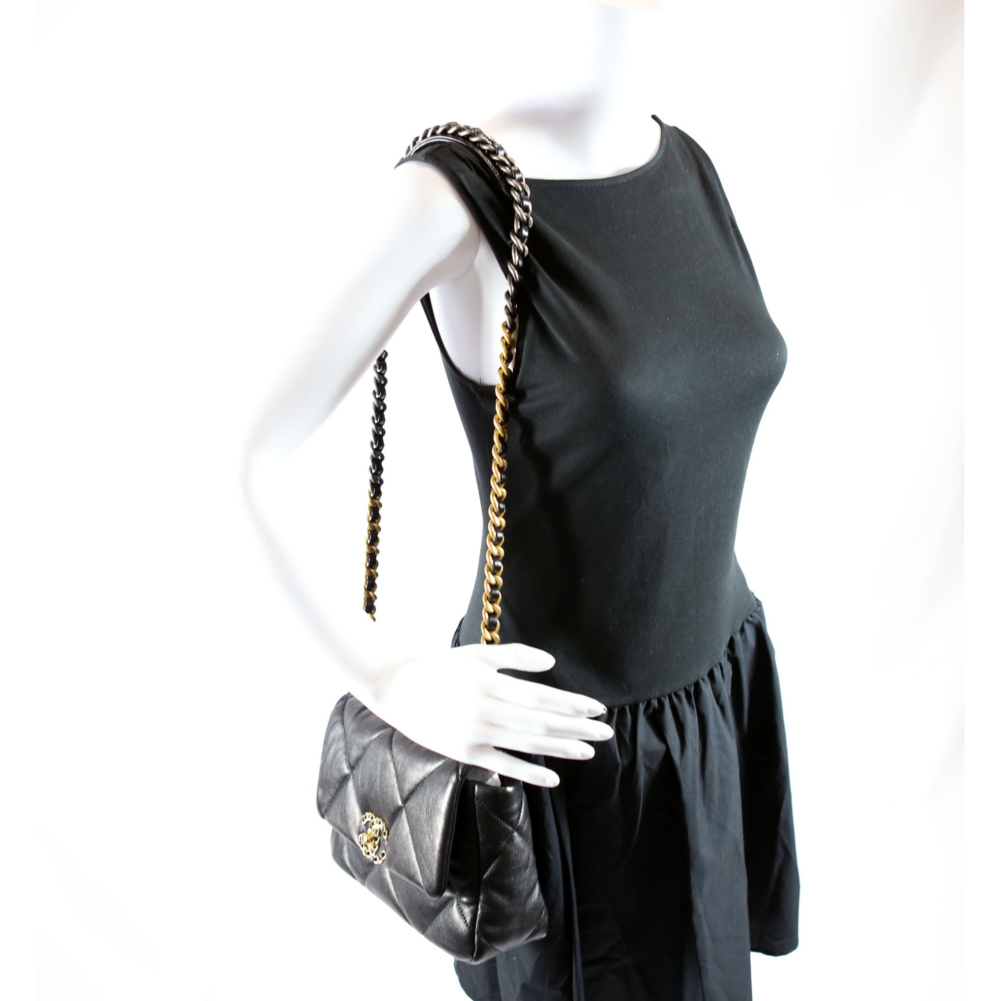 Quilted Lambskin 19 Small Flap RFID Black