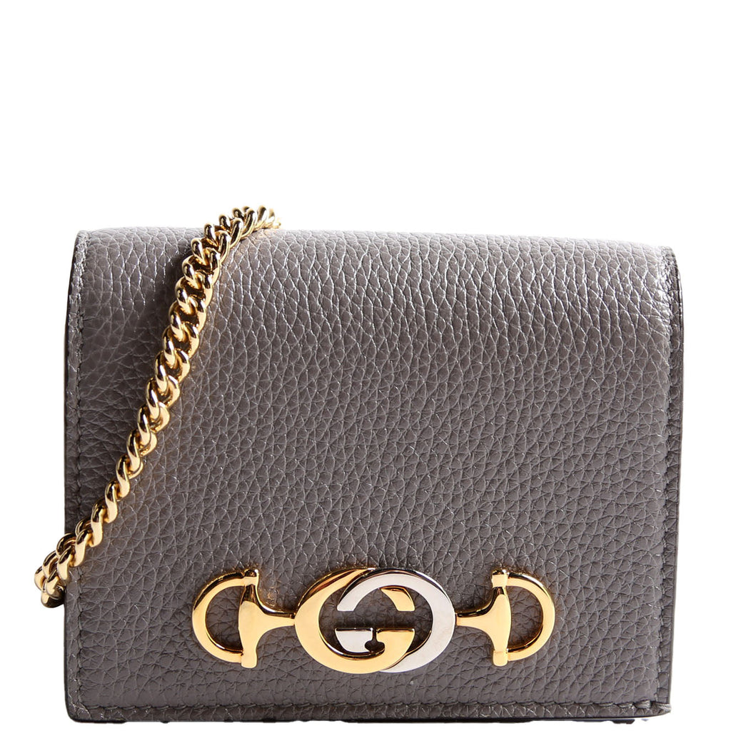 Gucci 570660 Zumi Leather Card Case With Chain Grey