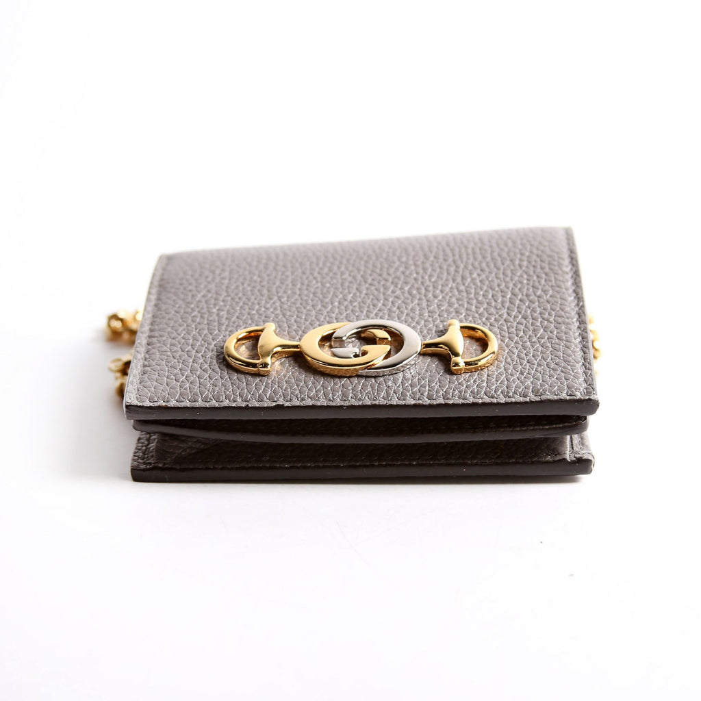 Gucci 570660 Zumi Leather Card Case With Chain Grey