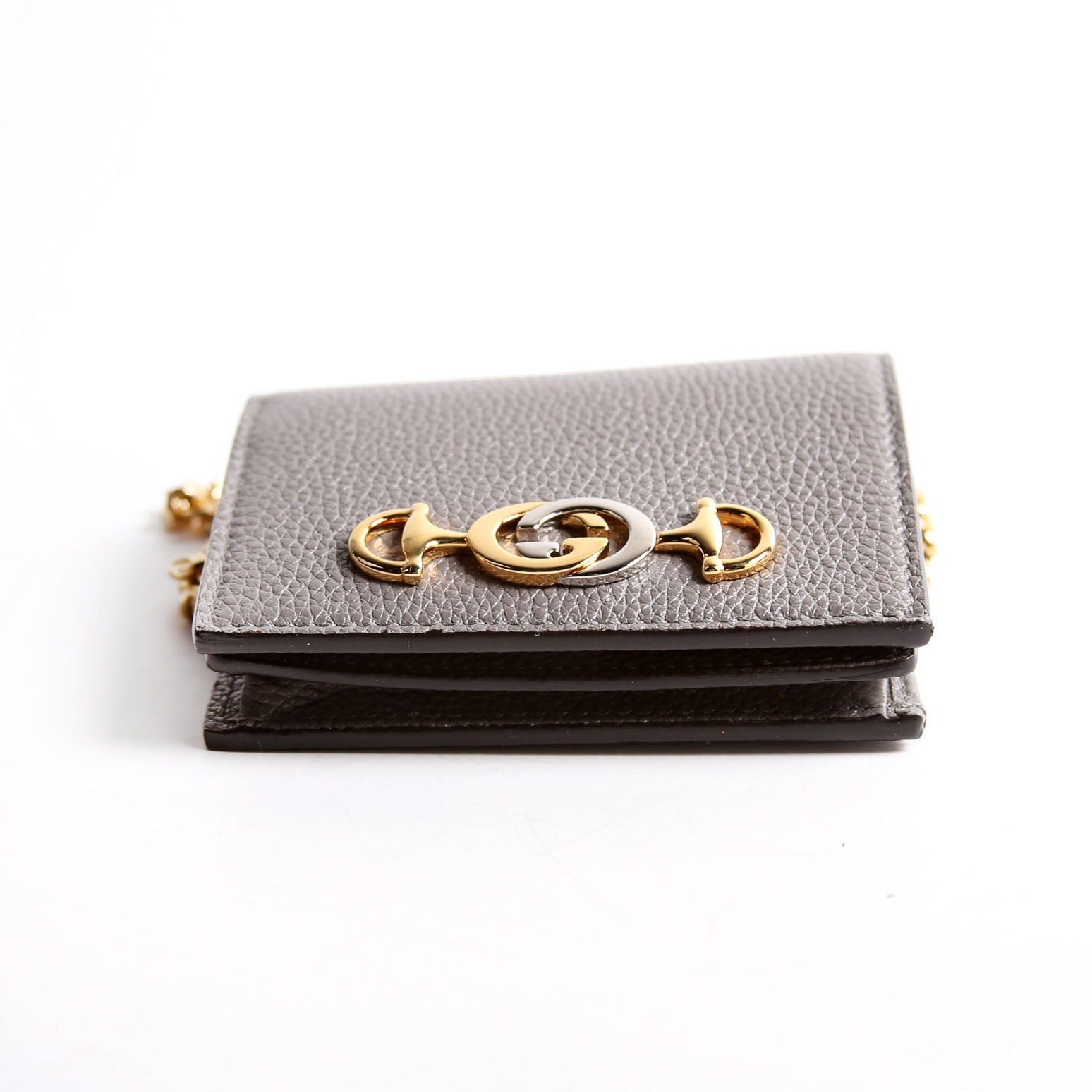 Gucci 570660 Zumi Leather Card Case With Chain Grey