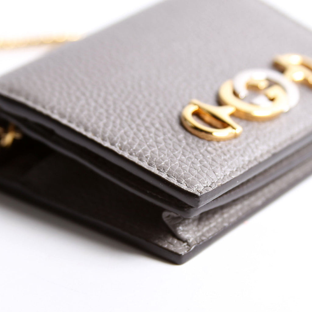 Gucci 570660 Zumi Leather Card Case With Chain Grey