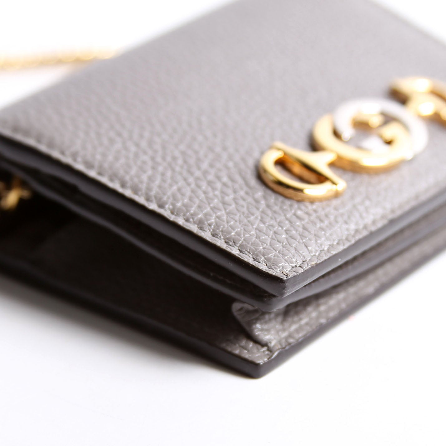 Gucci 570660 Zumi Leather Card Case With Chain Grey