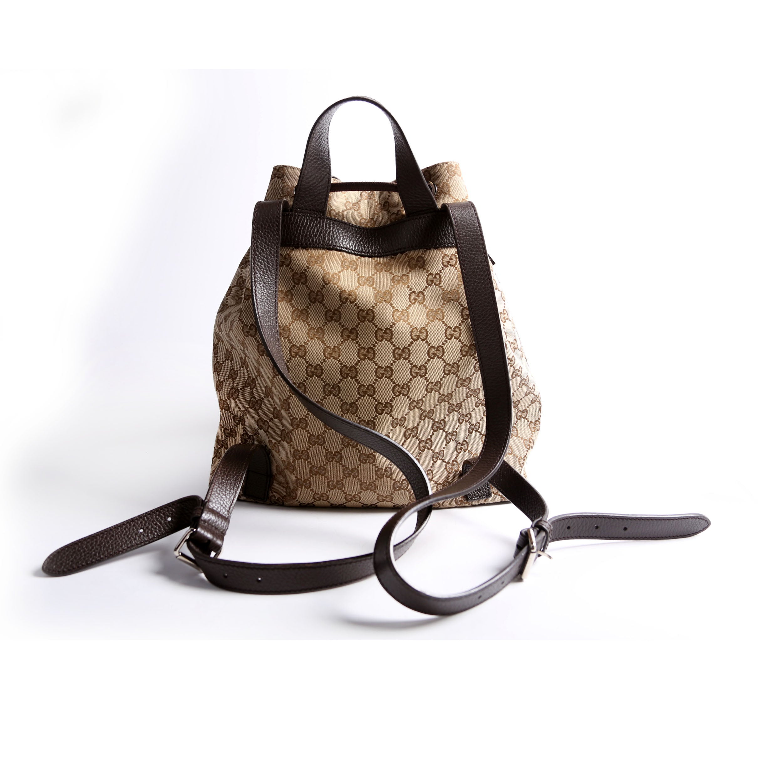 Gucci 449175 GG Canvas Drawstring Backpack Brown