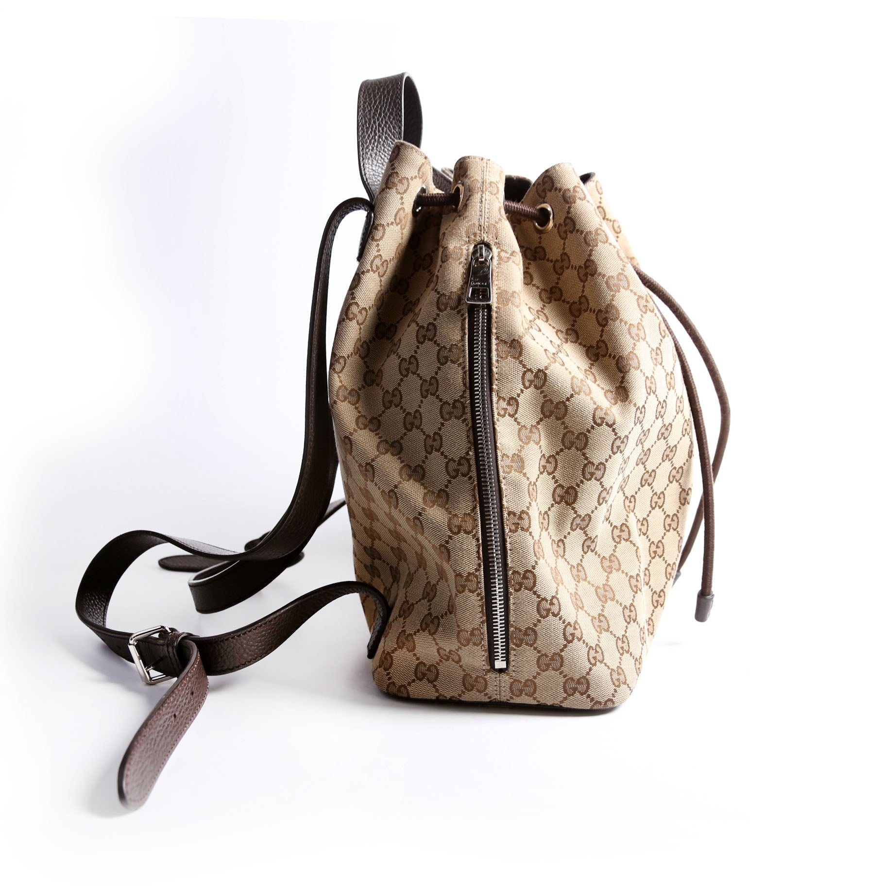 Gucci 449175 GG Canvas Drawstring Backpack Brown
