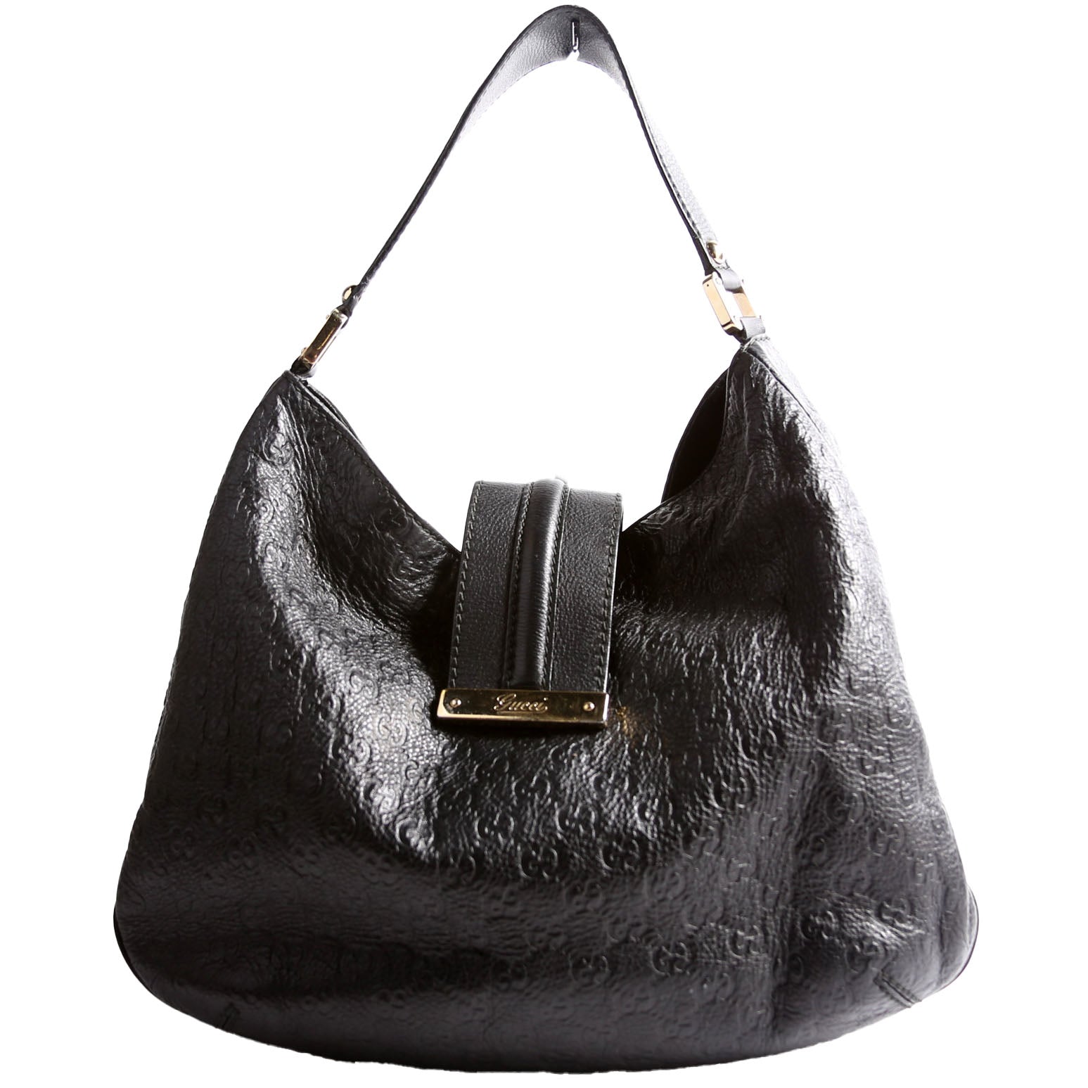 233604 GG Leather Large Hobo Black