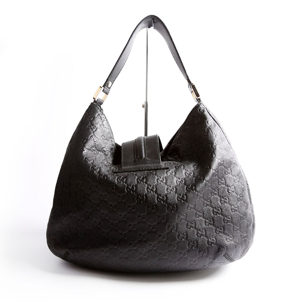 233604 GG Leather Large Hobo Black
