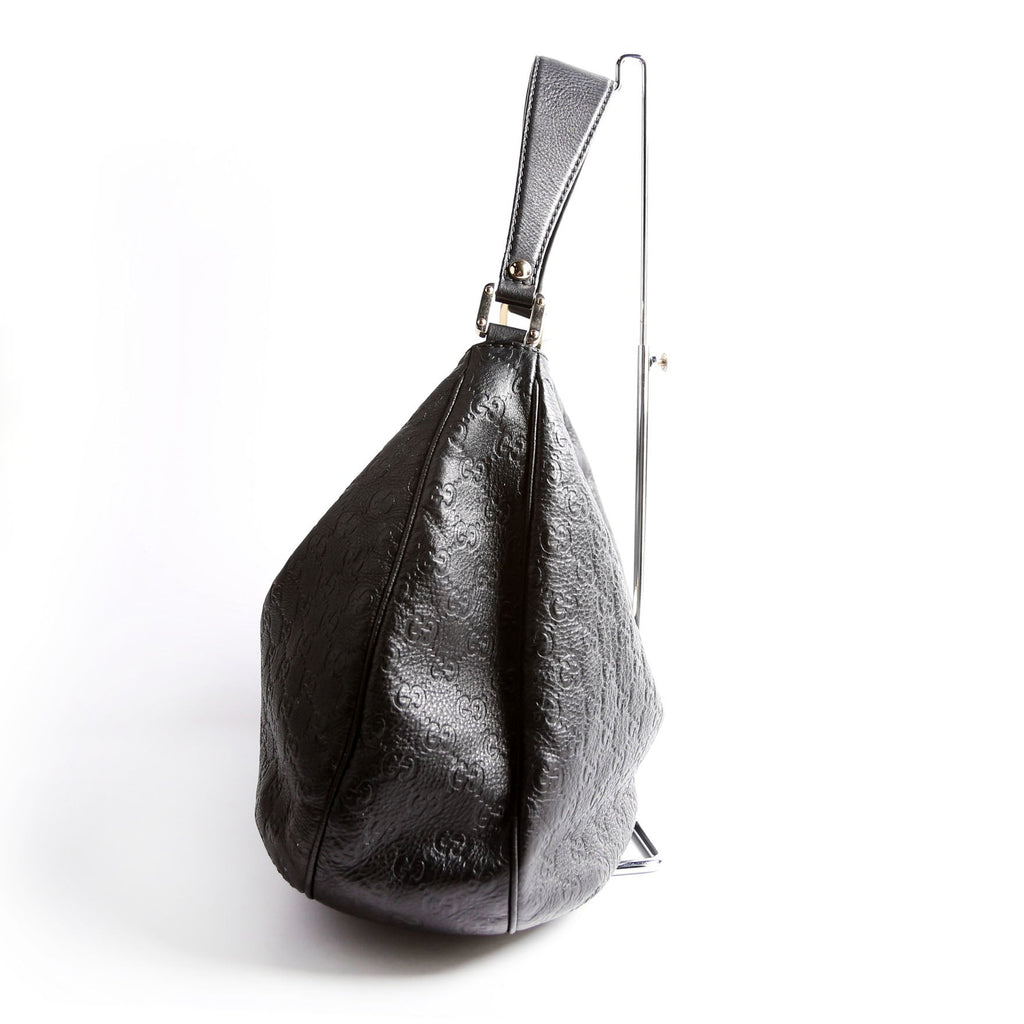 233604 GG Leather Large Hobo Black