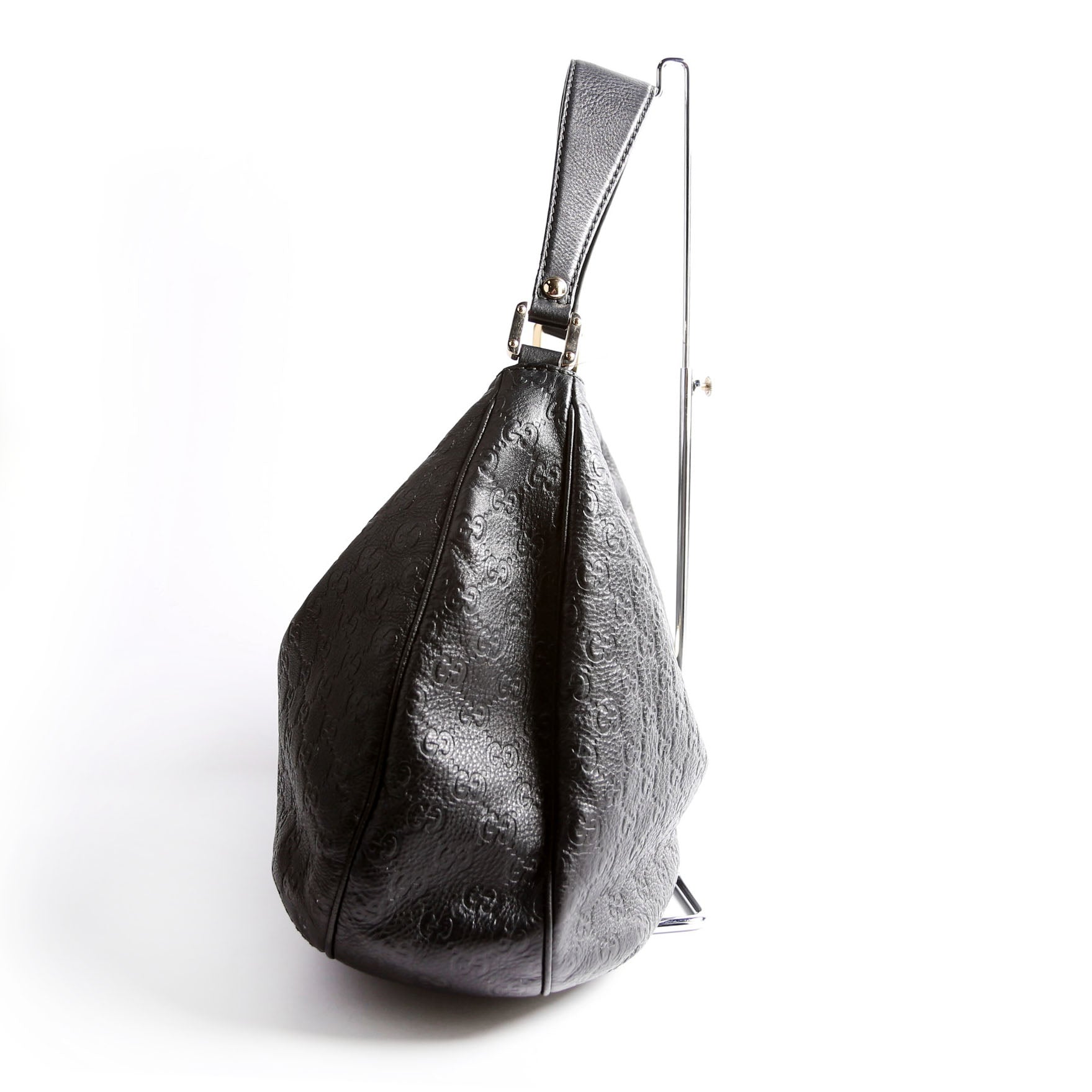 233604 GG Leather Large Hobo Black
