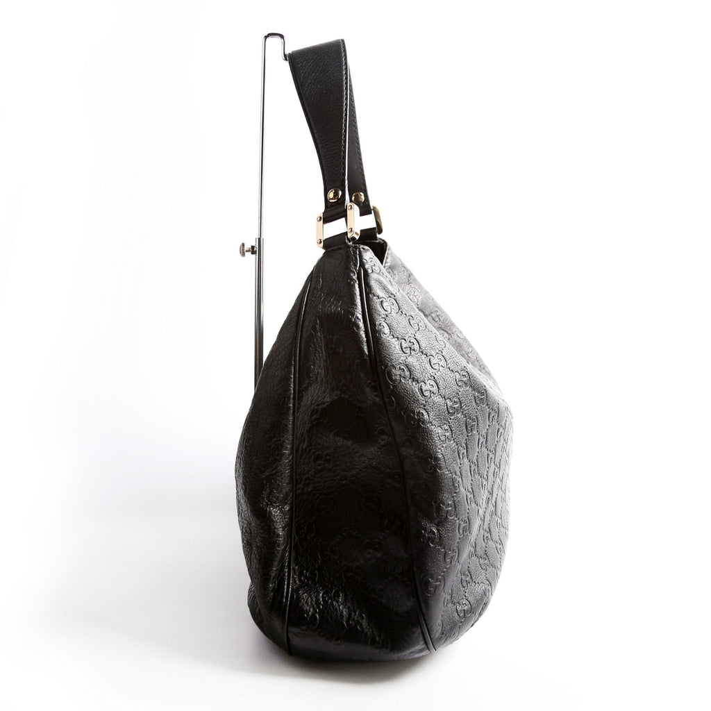 233604 GG Leather Large Hobo Black