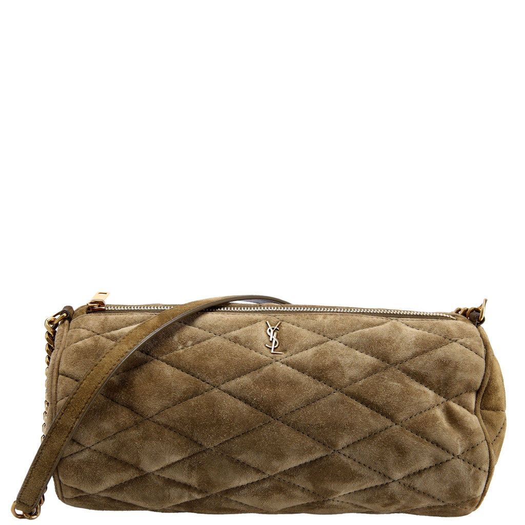 SAINT LAURENT 712706 Quilted Suede Sade Small Tube Bag Green