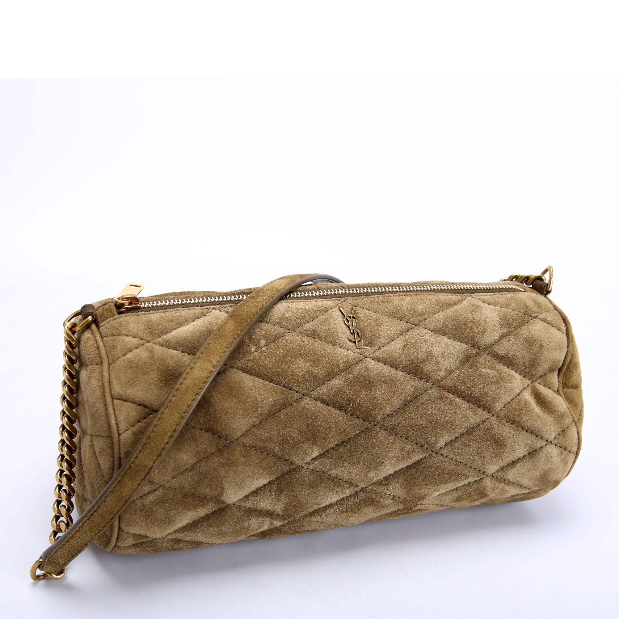SAINT LAURENT 712706 Quilted Suede Sade Small Tube Bag Green