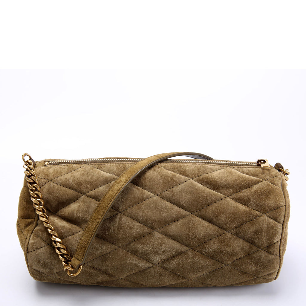 SAINT LAURENT 712706 Quilted Suede Sade Small Tube Bag Green