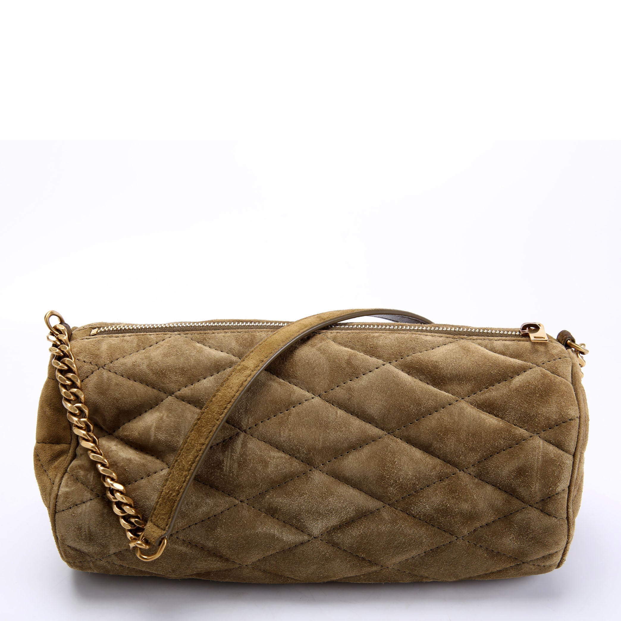 SAINT LAURENT 712706 Quilted Suede Sade Small Tube Bag Green