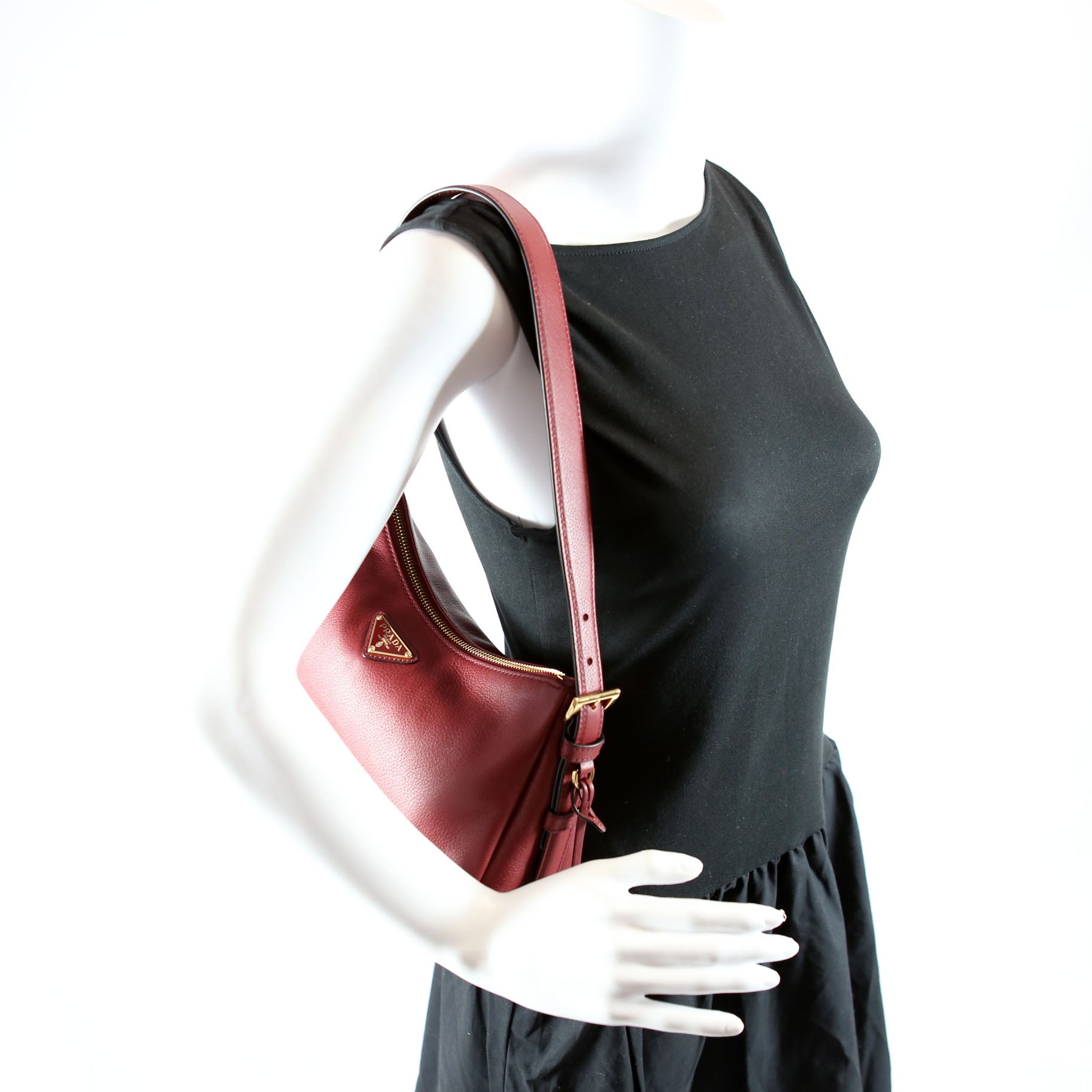 Prada Aimee Shoulder Bag soft Calfskin Medium Burgundy/Black