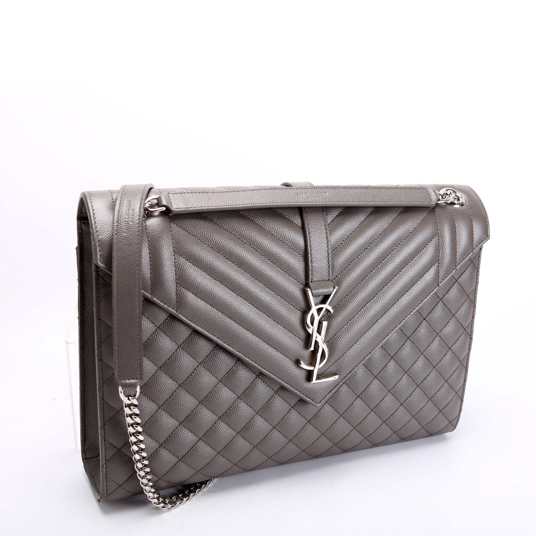SAINT LAURENT Envelope Large Triquilt 487198 Grey