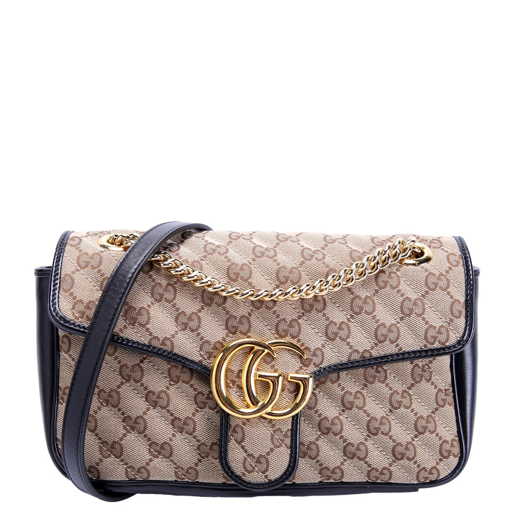 Gucci 443497 Marmont GG Canvas Shoulder Small Flap Tan/Black