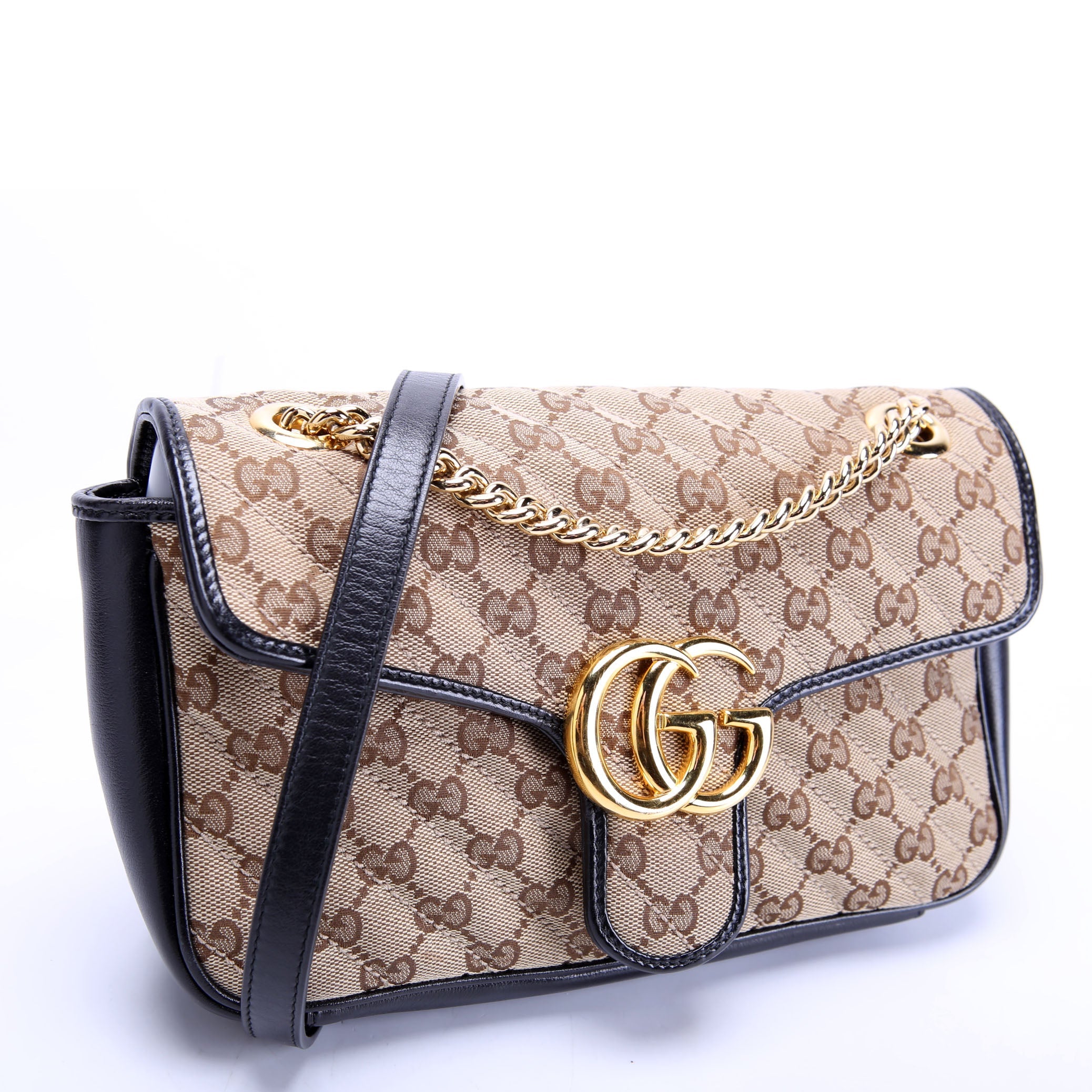 Gucci 443497 Marmont GG Canvas Shoulder Small Flap Tan/Black