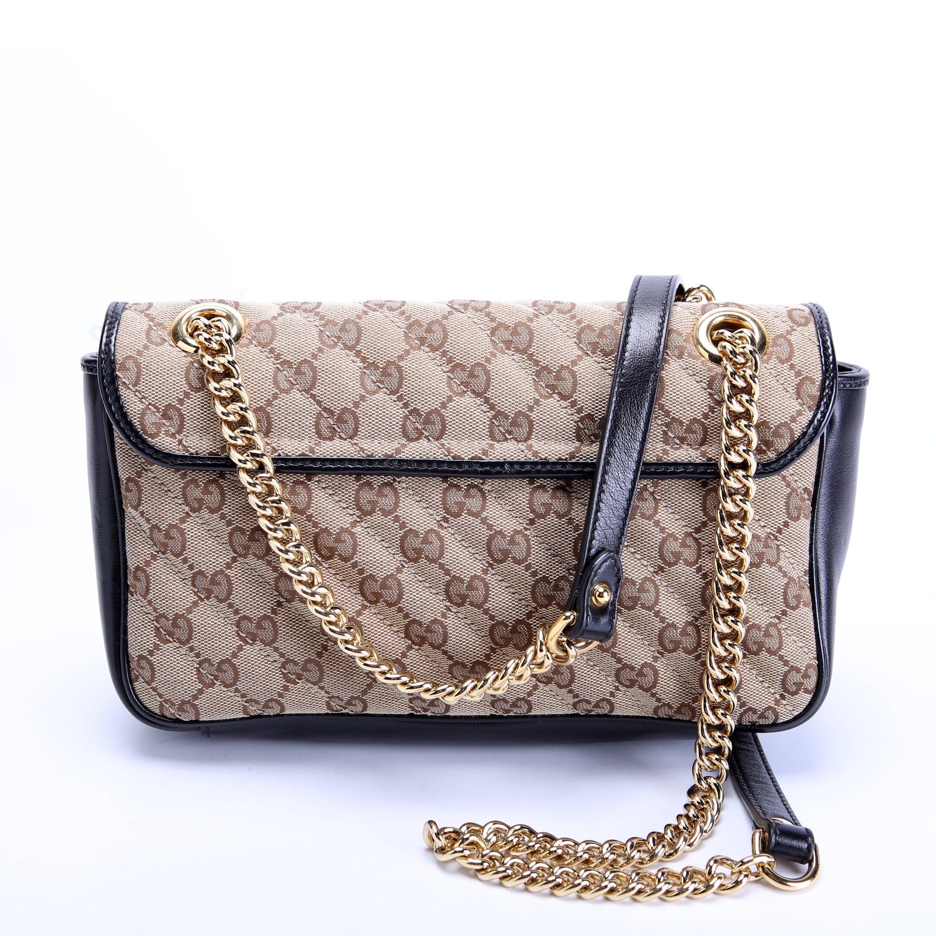 Gucci 443497 Marmont GG Canvas Shoulder Small Flap Tan/Black