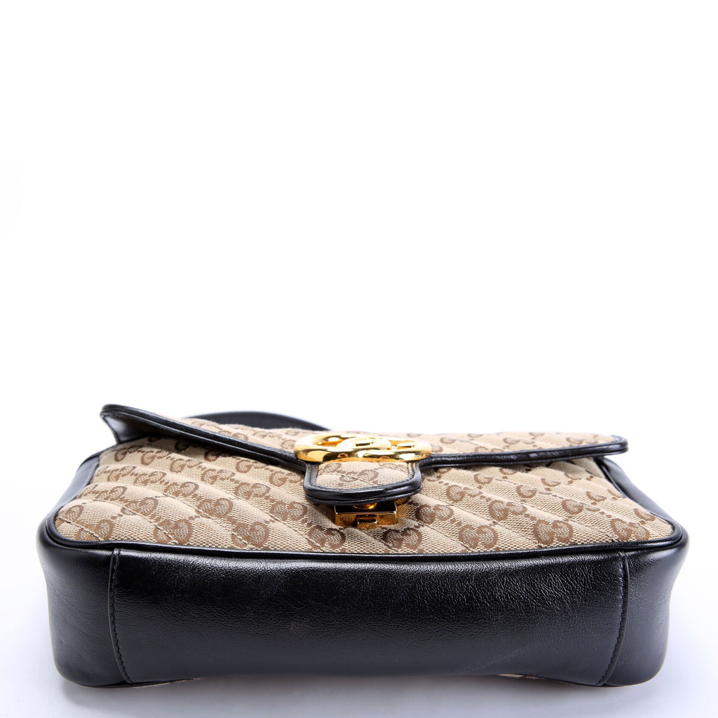 Gucci 443497 Marmont GG Canvas Shoulder Small Flap Tan/Black