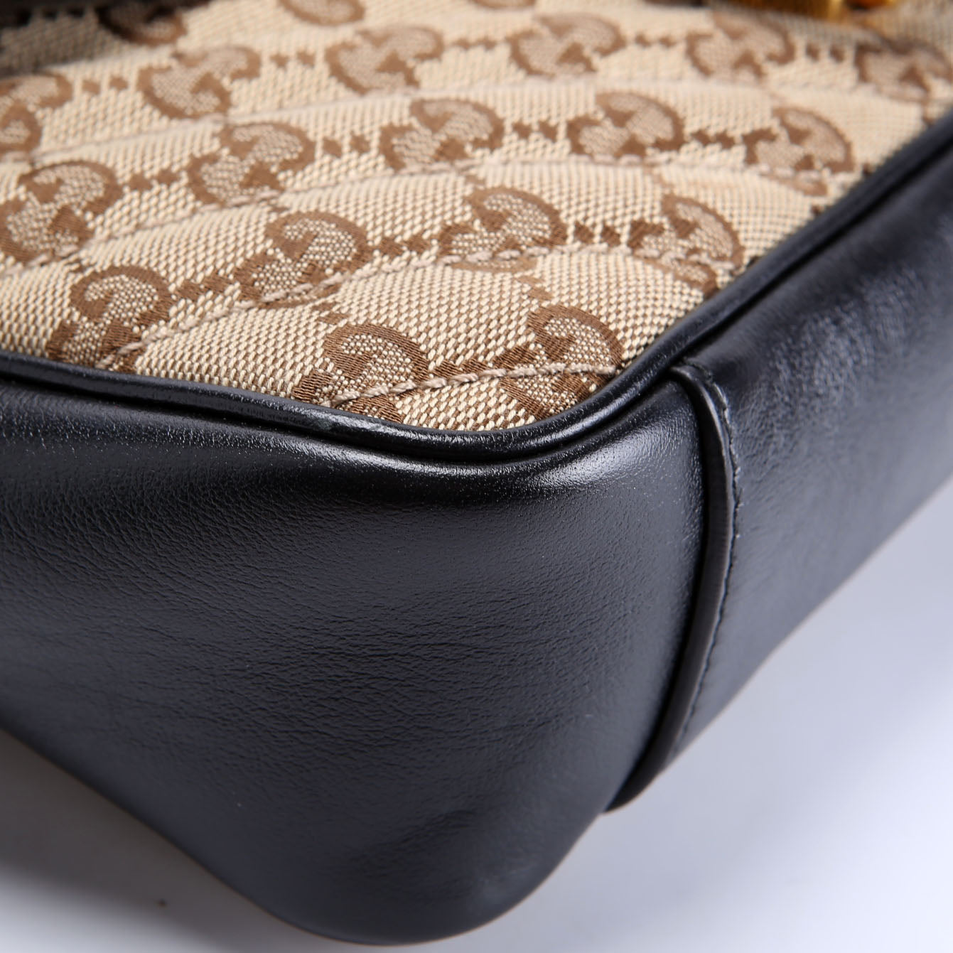 Gucci 443497 Marmont GG Canvas Shoulder Small Flap Tan/Black