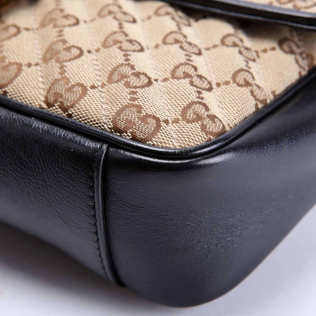 Gucci 443497 Marmont GG Canvas Shoulder Small Flap Tan/Black