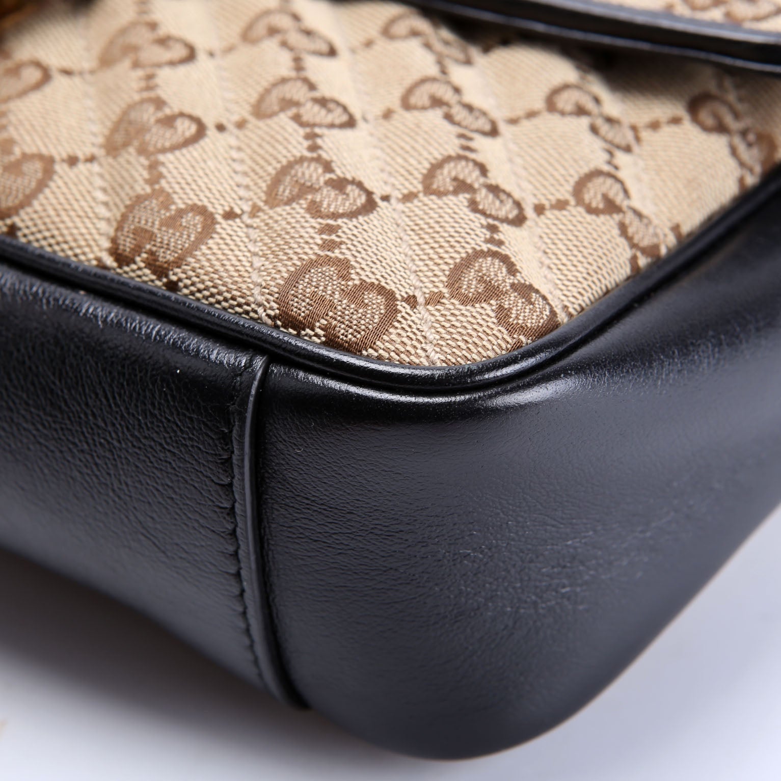 Gucci 443497 Marmont GG Canvas Shoulder Small Flap Tan/Black