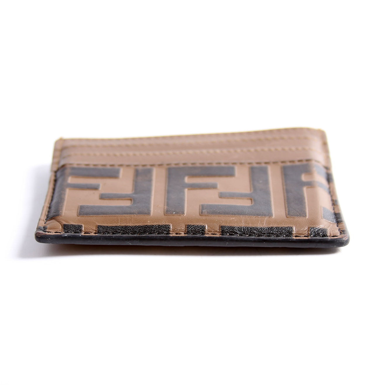 8M0445 FF Leather Card Holder Brown