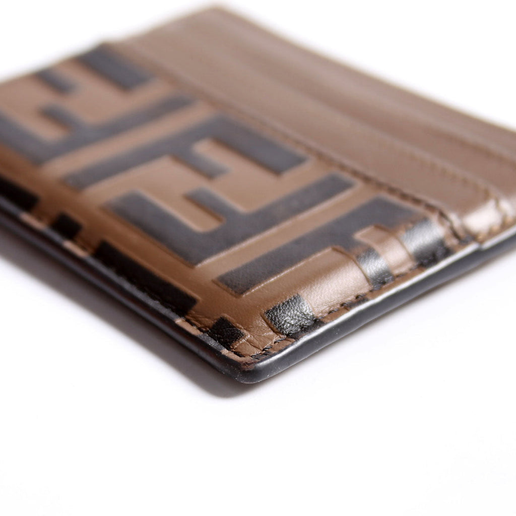 8M0445 FF Leather Card Holder Brown