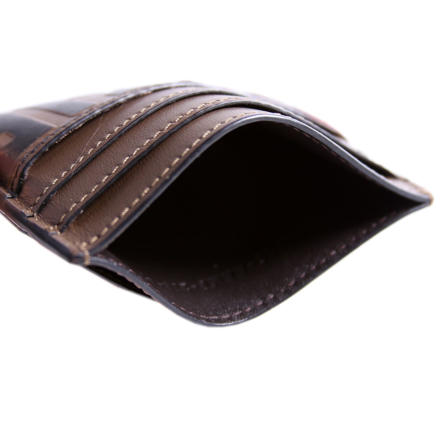 8M0445 FF Leather Card Holder Brown