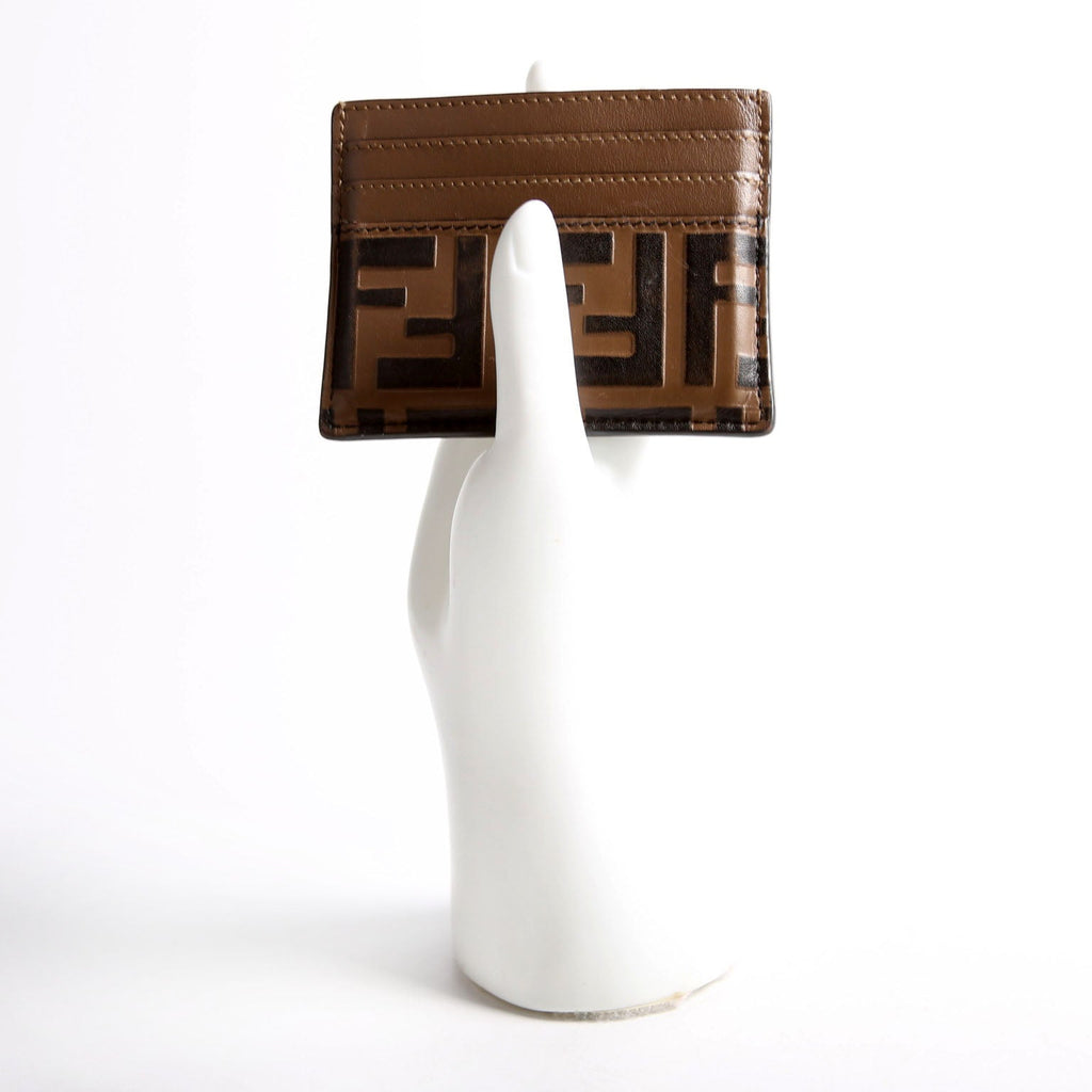 8M0445 FF Leather Card Holder Brown