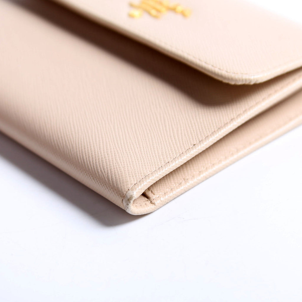 1M0170 Saffiano Trifold Wallet Beige