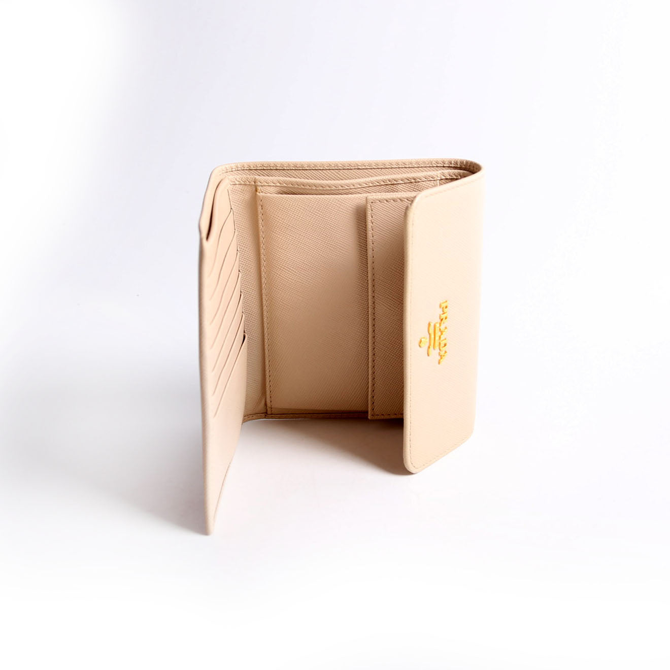 1M0170 Saffiano Trifold Wallet Beige