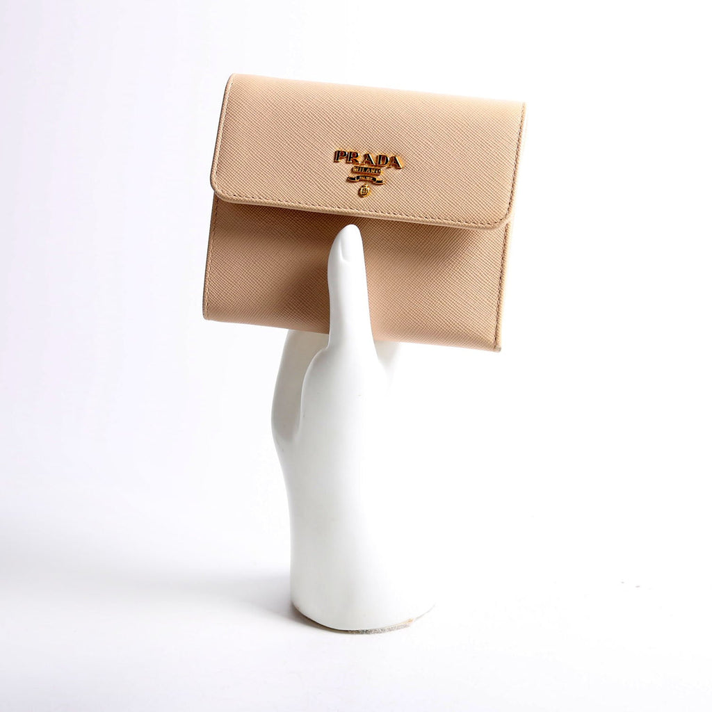 1M0170 Saffiano Trifold Wallet Beige