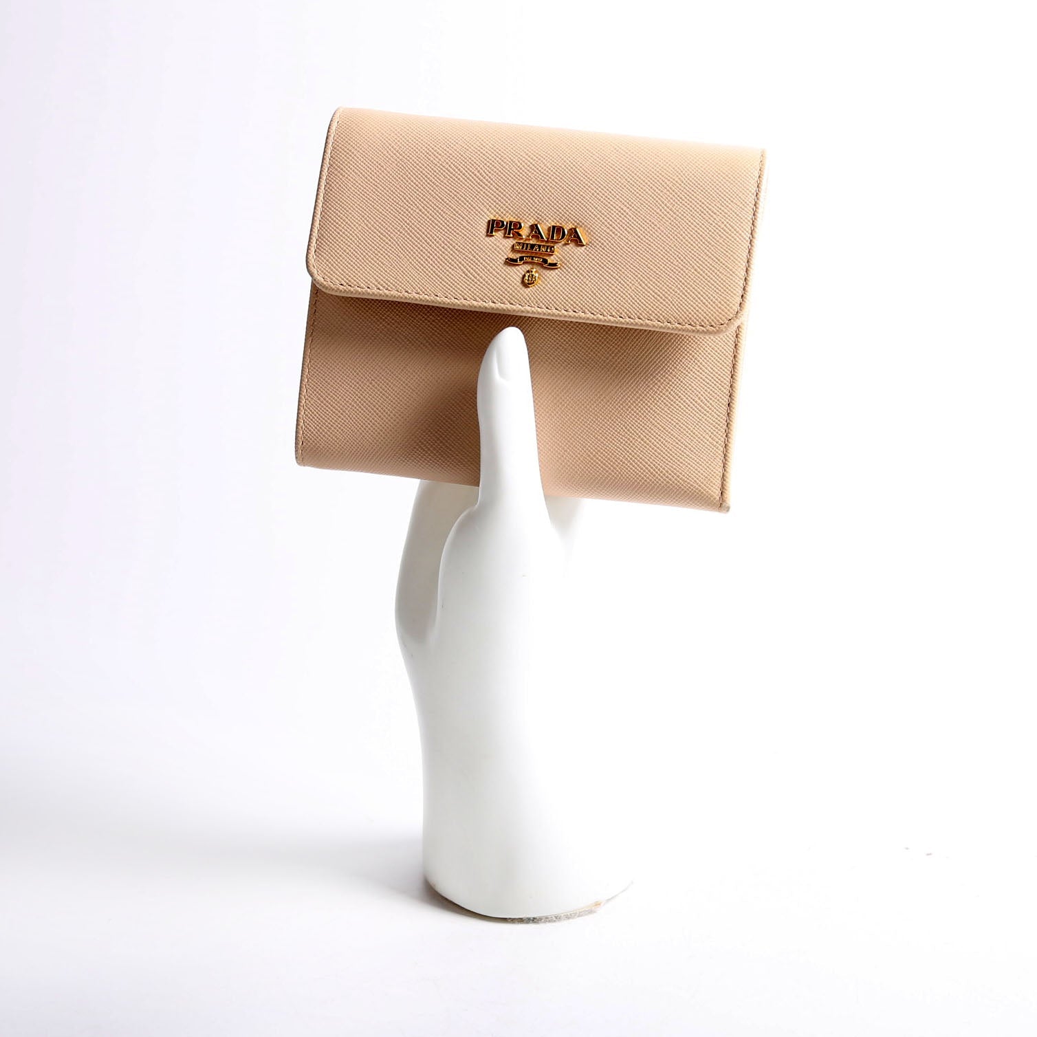 1M0170 Saffiano Trifold Wallet Beige