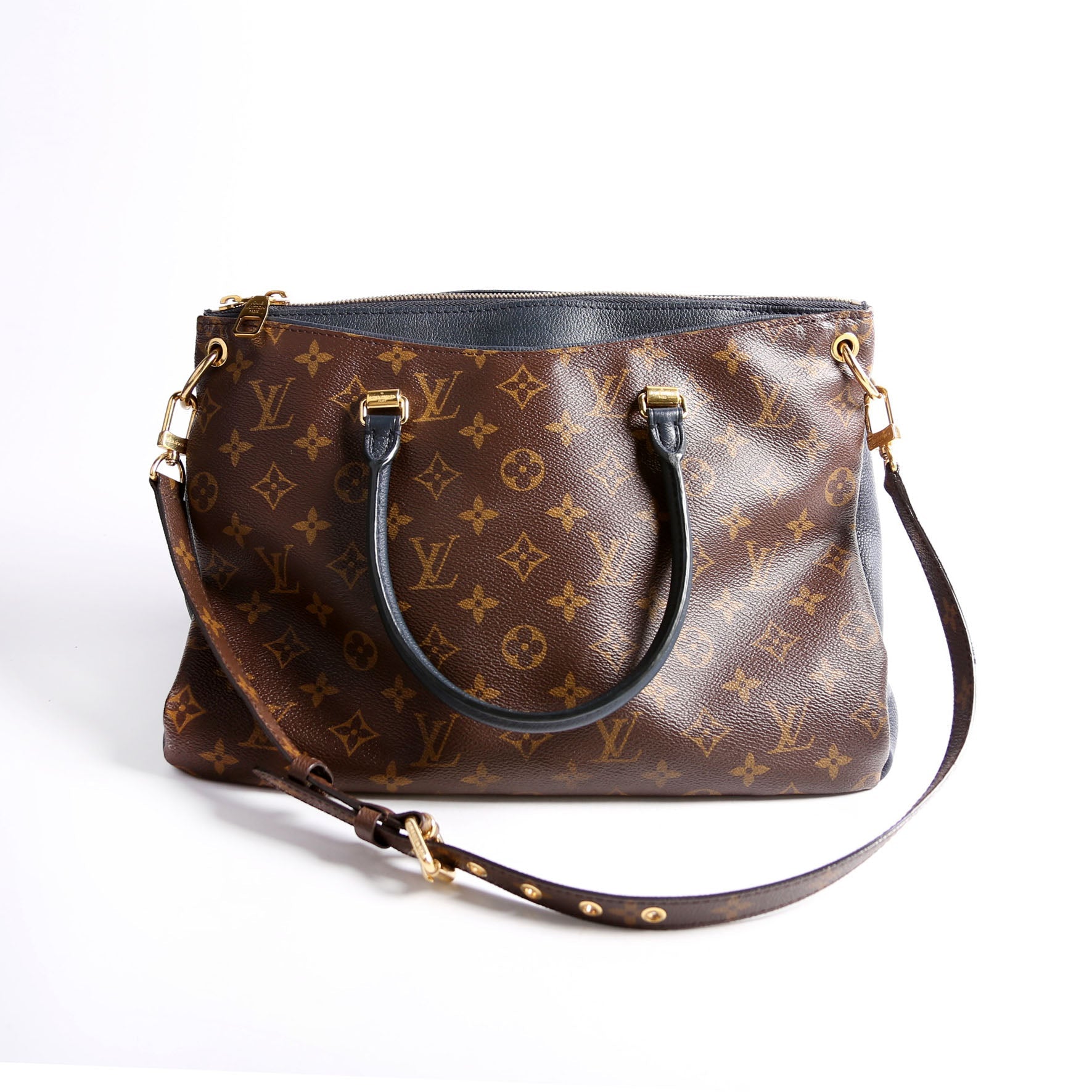 Pallas Tote Monogram Leather Side Navy
