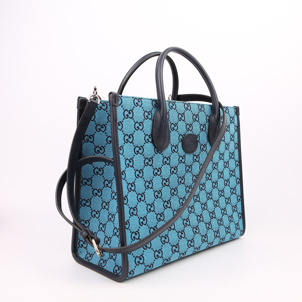 Gucci 659983 GG Canvas Interlocking GG Small Tote Blue
