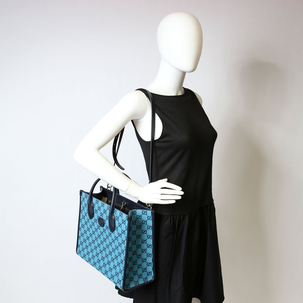 Gucci 659983 GG Canvas Interlocking GG Small Tote Blue